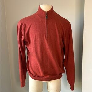 Orvis Cashmere Blend Mock Turtle Neck 3/4 Zip Sweater Large EUC